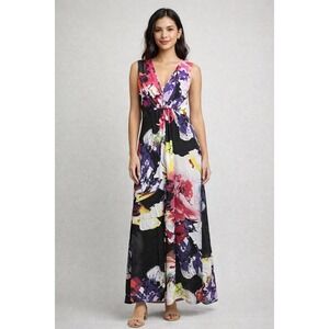 Kate & Mallory Maxi Dress Womens Small Multicolor Floral V-Neck Sleeveless Beach